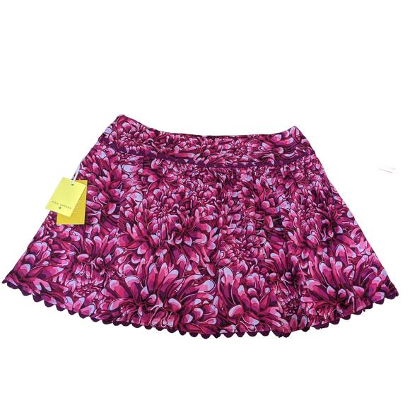 Kika Vargas Wrap Skirt 16W 18W Pink Mum Floral Scallop Edge Short Side Zip New - Picture 3 of 12